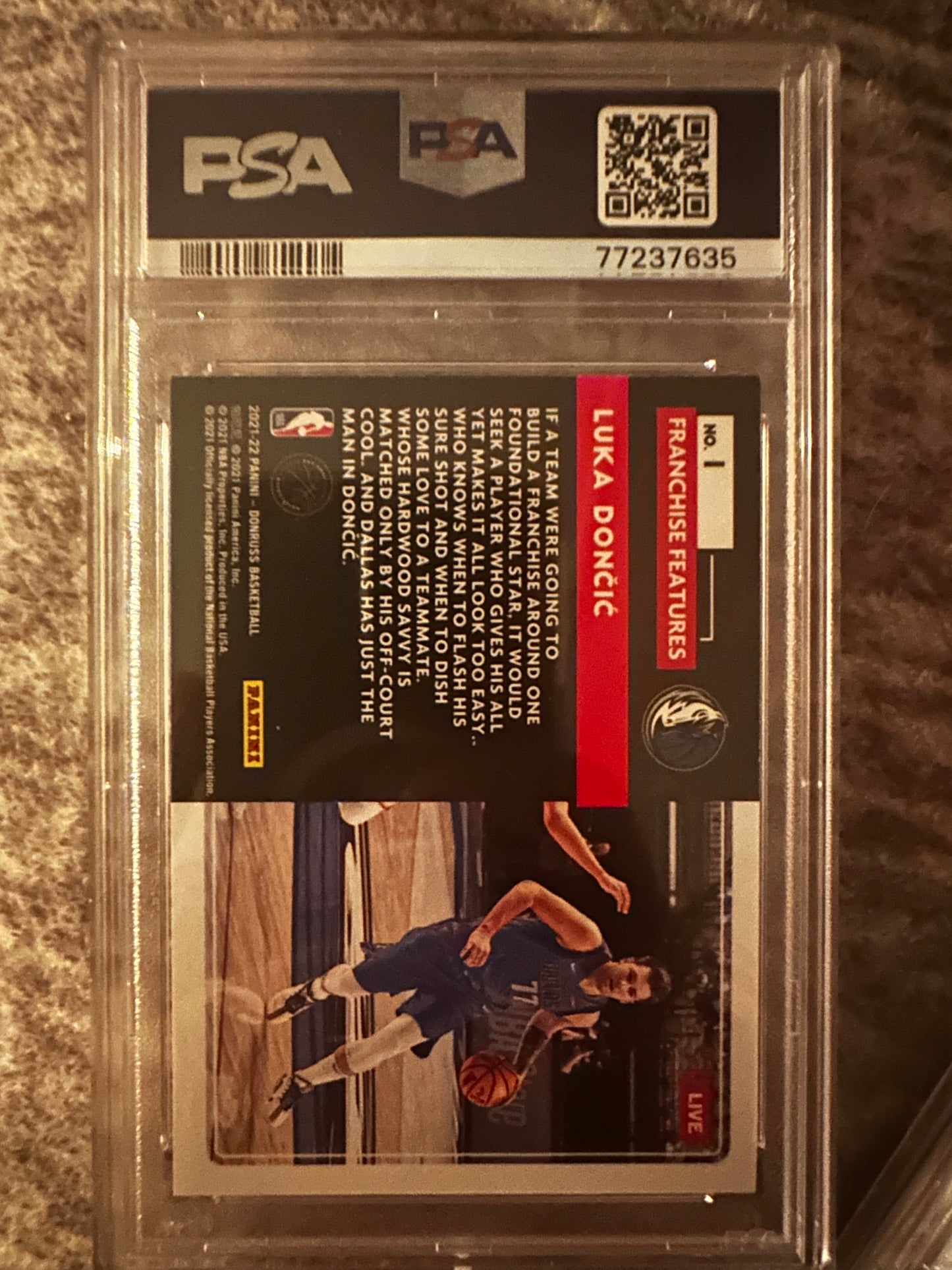 Luka Doncic 1 2021 Donruss Franchise Features Holo Yellow Laser 04/25 PSA 8