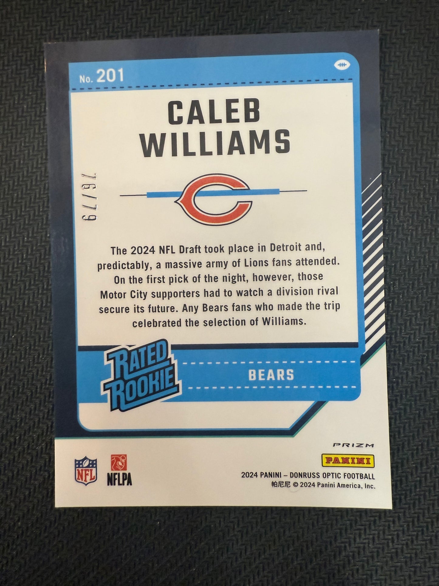 #201 Caleb Williams 2024 Panini Donruss Optic Orange Scope /79
