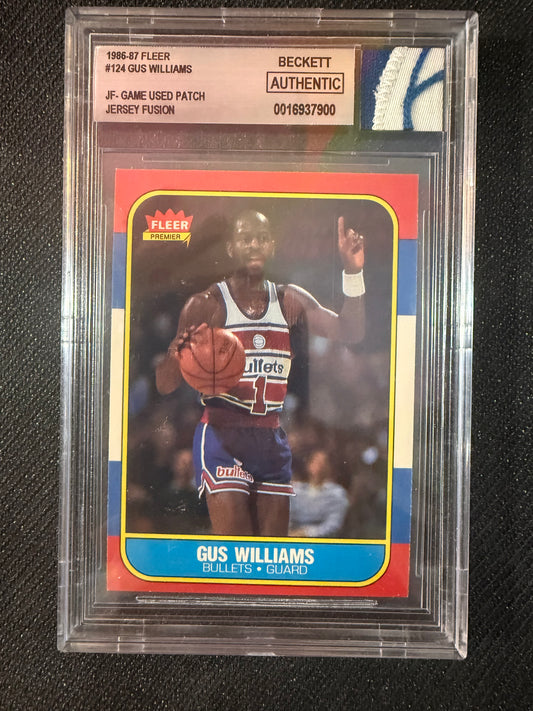 #124 Gus Williams 1986 Fleer Jersey Fusion Game Used Patch BGS Authentic