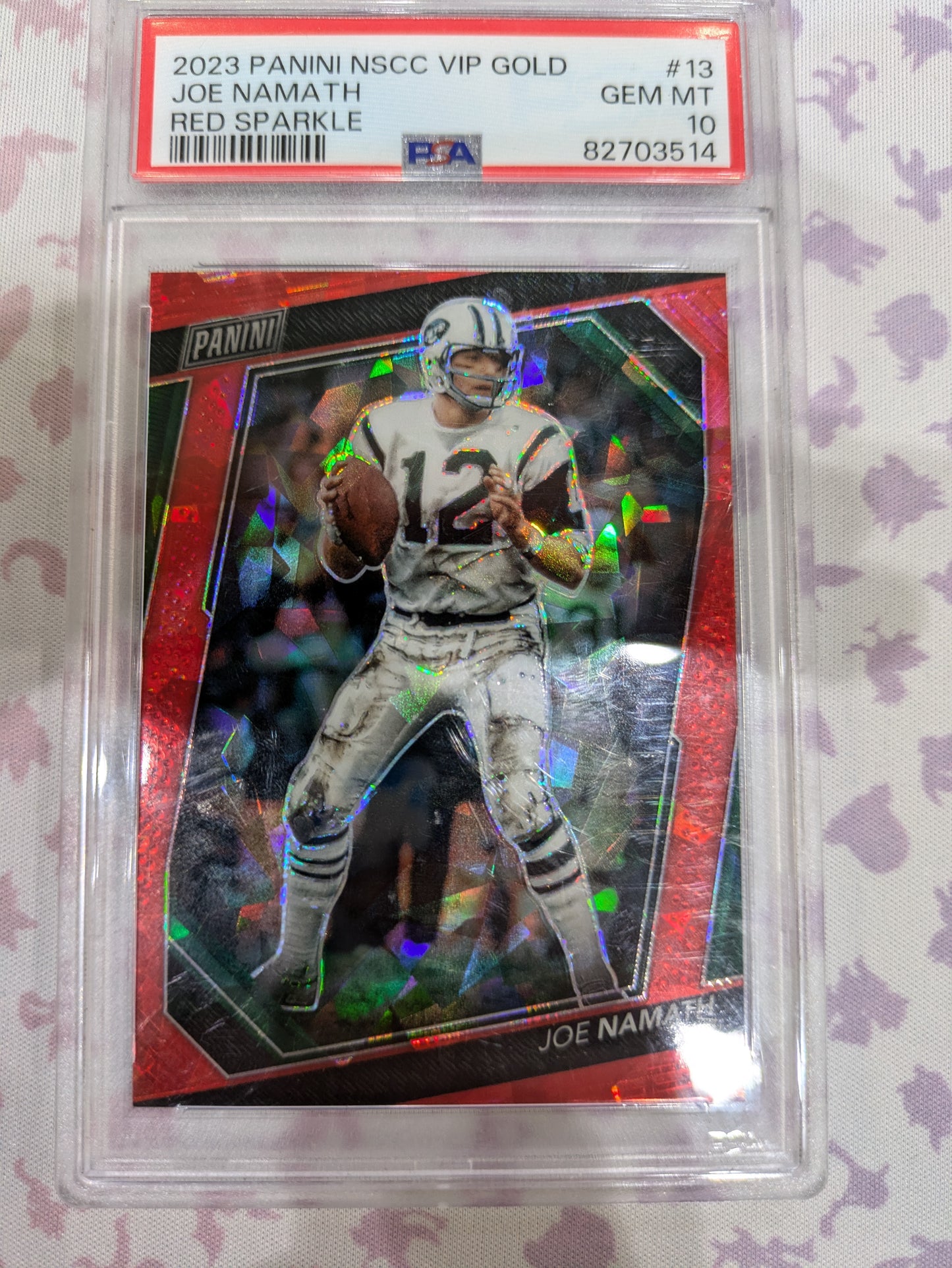 Joe Namath 13 44/199 New York Jets Red Sparkle 2023 Panini-The National