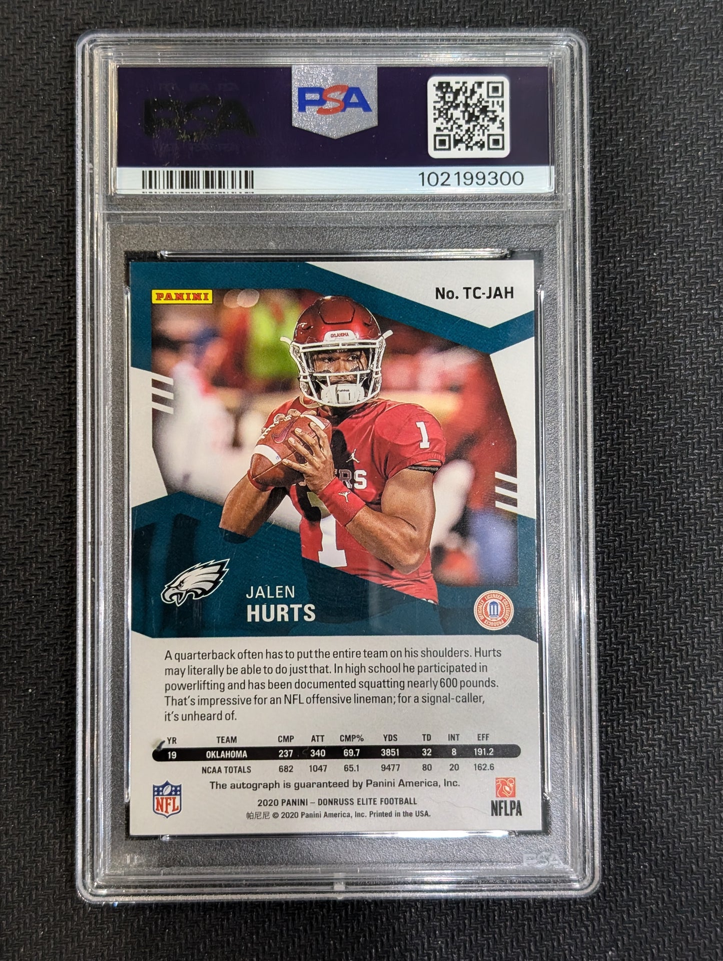 #TC-JAH Jalen Hurts 2020 Donruss Elite /75 Eagles Turn of the Century Red PSA 9
