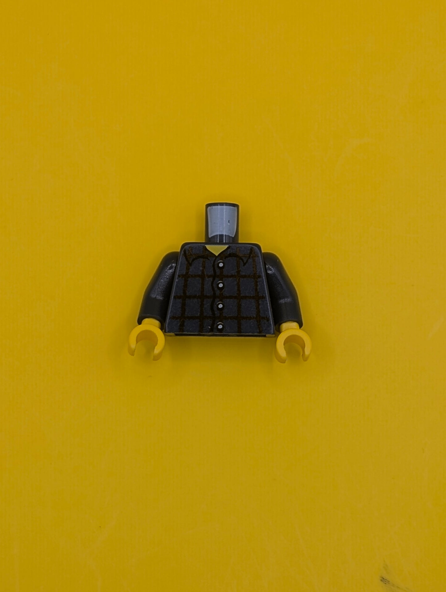 Torso Shirt Dark Red Plaid, 4 White Buttons, Narrow Yellow Neck Pattern / Dark Blue Arms / Yellow Hands 973pb0086c01 Lego