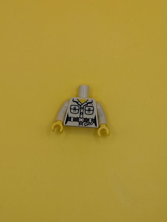 973pb0935c01 Torso Safari Shirt with Pockets, Belt, Key Ring and 'ZOO' Pattern / Tan Arms / Yellow Hands Lego Part