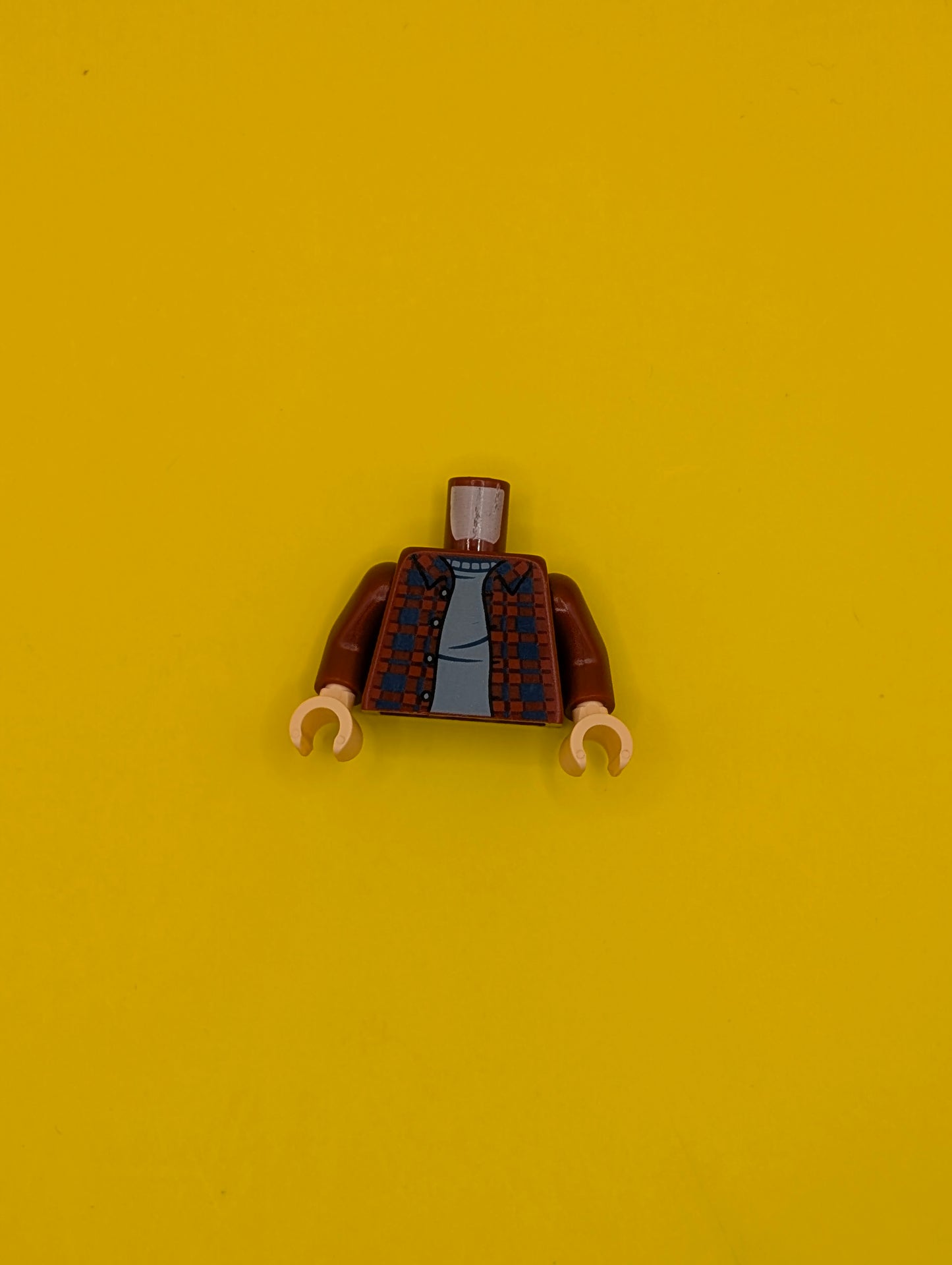Torso Plaid Flannel Shirt Open with Buttons and Dark Blue Squares over Sand Blue Sweater Pattern / Dark Red Arms / Light Nougat Hands 973pb5594c01 Lego