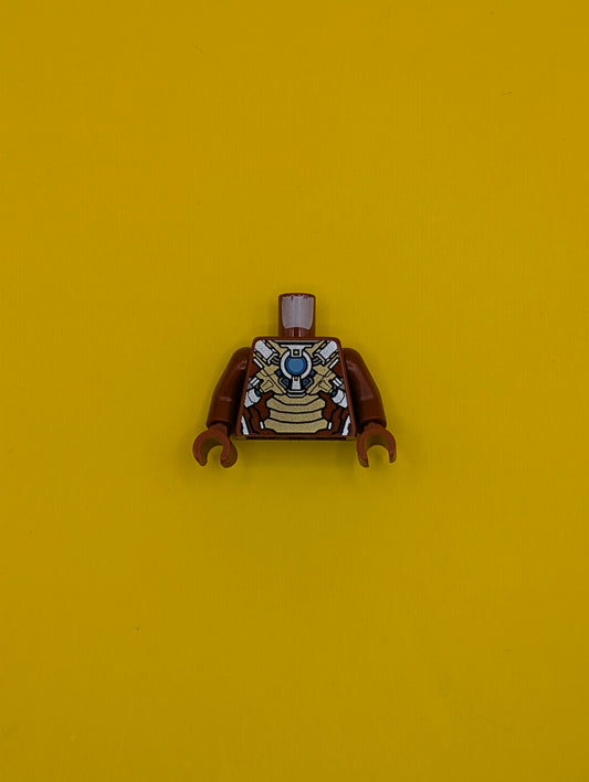 973pb1380c01 Torso Armor with Blue and Medium Blue Circle Arc Reactor, Gold Panels, Silver Trim Pattern (Iron Man Mark 17) / Dark Red Arms / Dark Red Hands Lego Part
