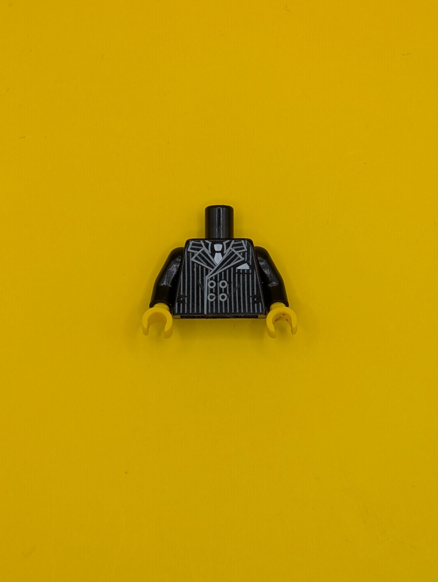 973pb0940c01 Torso Pinstripe Suit Jacket and White Tie Pattern / Black Arms / Yellow Hands Lego Part