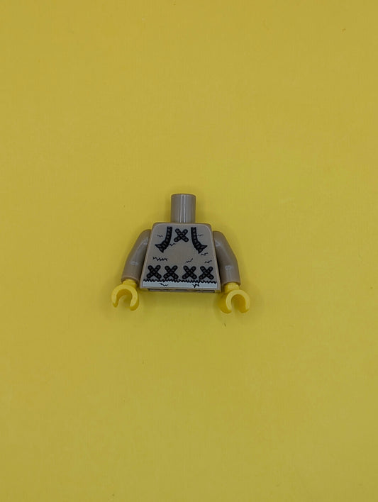 973pb0938c01 Torso Fur Jacket with Reddish Brown Chord Clasps and Tan Waist Pattern / Dark Tan Arms / Yellow Hands Lego Part