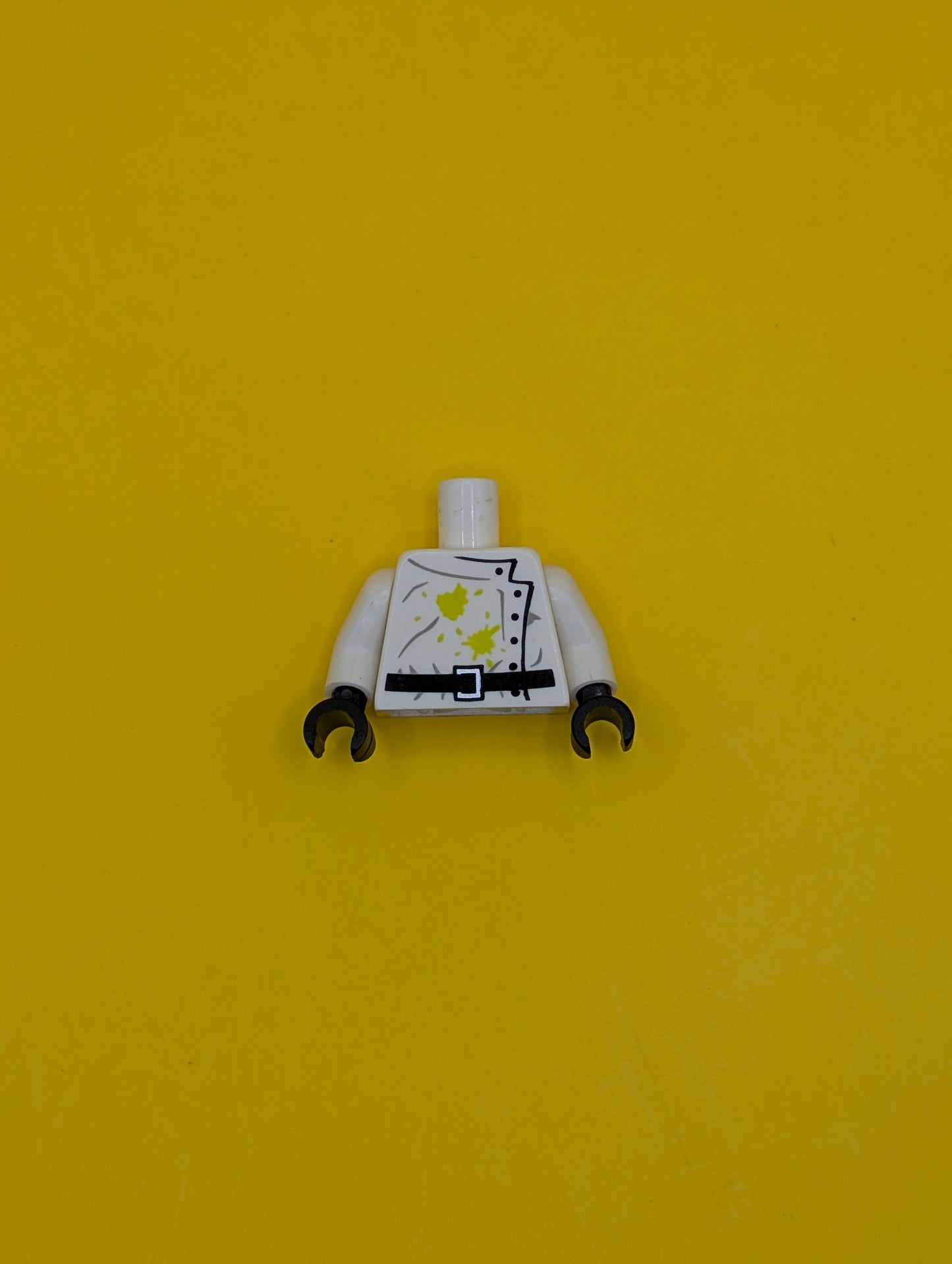 Torso Lab Coat Dirt Stains with Black Buttons and Belt Pattern / White Arms / Black Hands 973pb0847c01 Lego