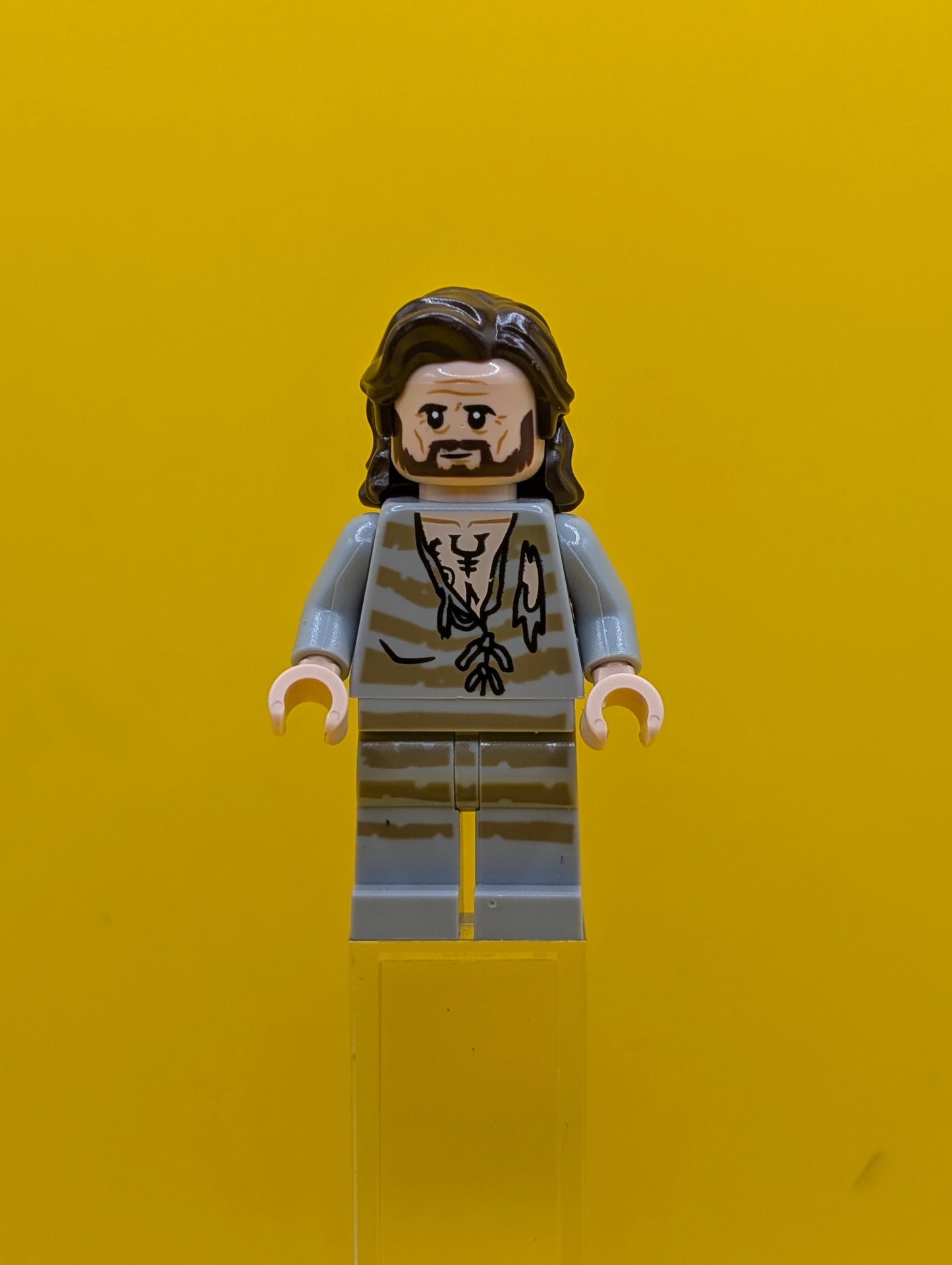 Sirius Black hp345 Dark Brown Hair, Light Bluish Gray Tattered Striped Shirt Harry Potter Lego Minifigure