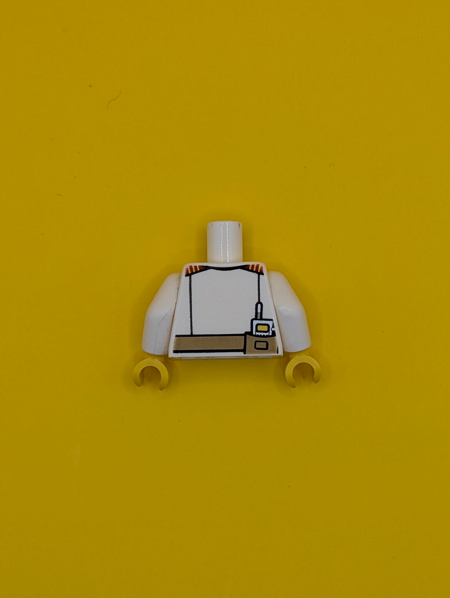 Torso Fire Chief Shirt with Tie, Fire Logo Badge and Belt Pattern / White Arms / Yellow Hands 973pb1304c01 Lego