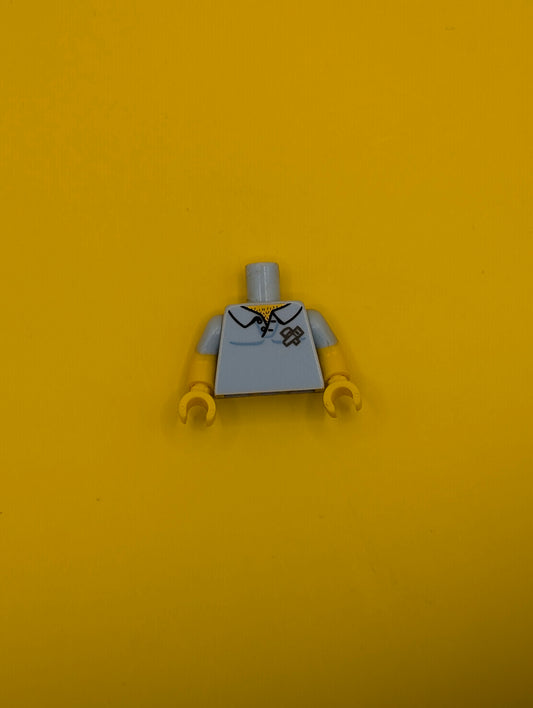 973pb1832c01 Torso Shirt Open Collar with Chest Hair, Hammer and Saw Pattern / Yellow Arms with Molded Bright Light Blue Short Sleeves Pattern / Yellow Hands Lego Part