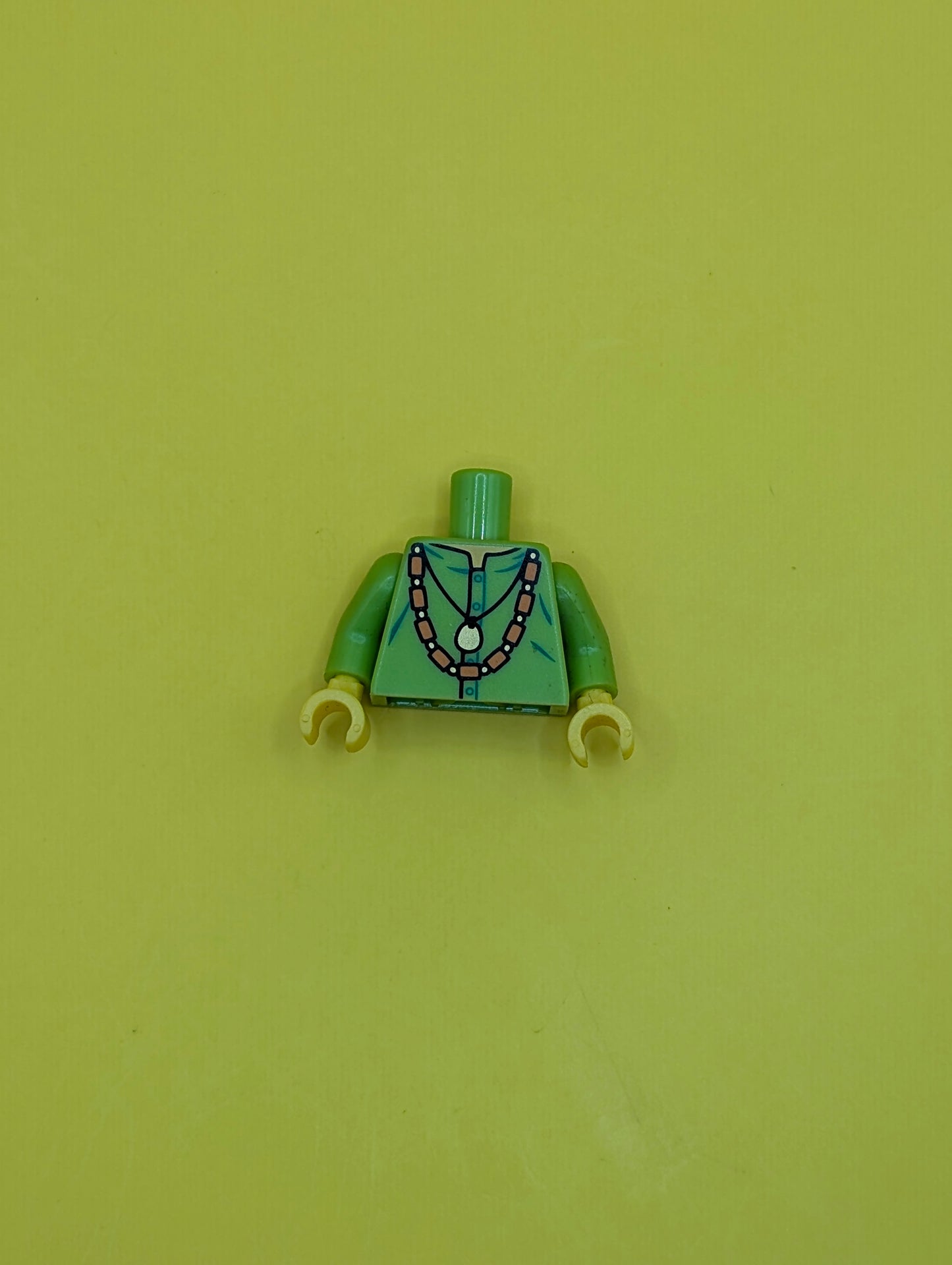 Torso Shirt with Gold Pendant and Orange Bead Necklace Pattern / Lime Arms / Yellow Hands 973pb1874c01 Lego