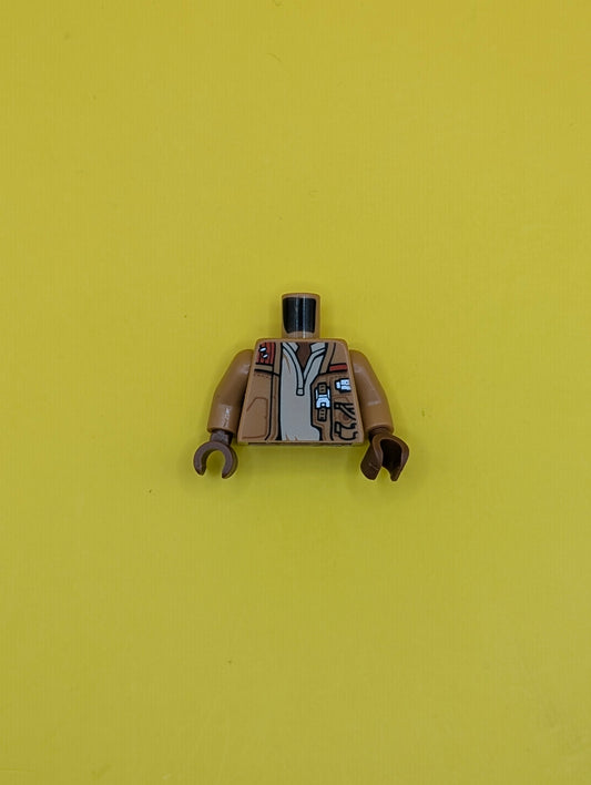 973pb2830c01 Torso SW Jacket Worn with Pockets, Zipper and Gadgets, Tan Undershirt Pattern / Medium Nougat Arms / Reddish Brown Hands Lego Part