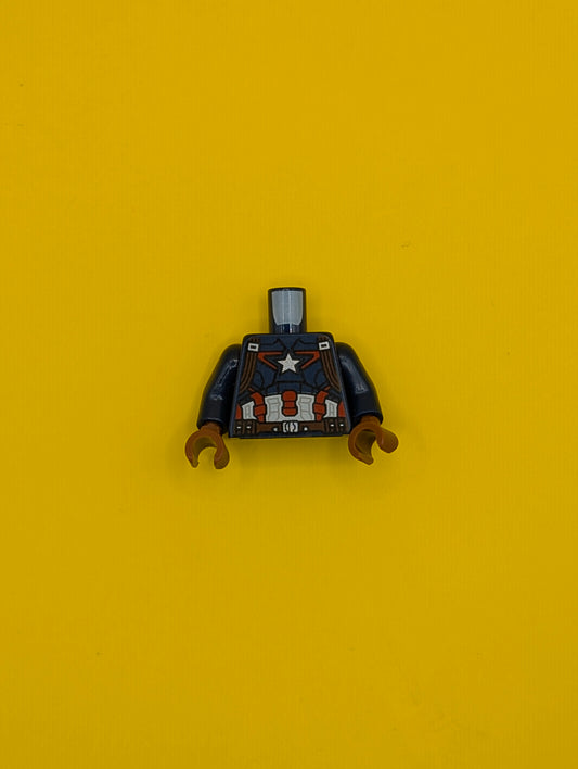 973pb1956c01 Torso Armor with Silver Star on Chest and Red, White and Reddish Brown Harness Pattern / Dark Blue Arms / Reddish Brown Hands Lego Part