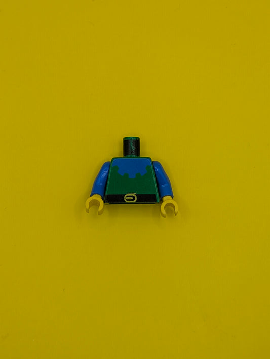 973p49c01 Torso Castle Forestman with Blue Collar, Black Belt, and Yellow Buckle Pattern / Blue Arms / Yellow Hands Lego Minifigure