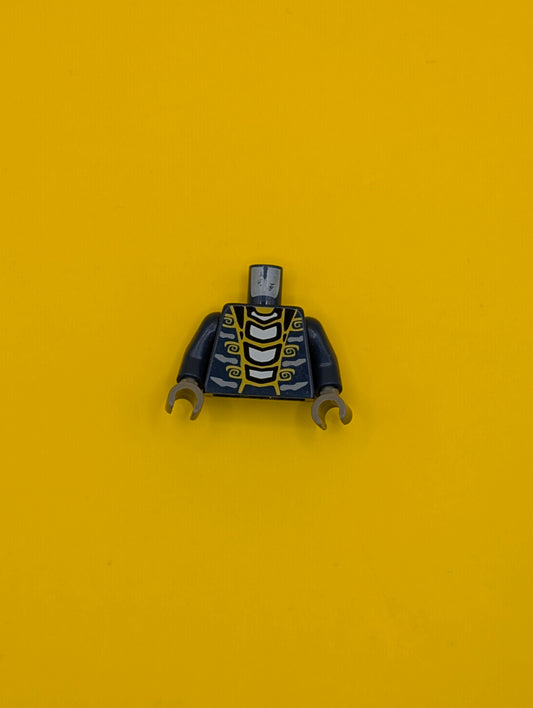 973pb1034c01 Torso Ninjago Snake with Yellow and Light Blue Scales Pattern / Dark Blue Arms / Dark Bluish Gray Hands Lego Part
