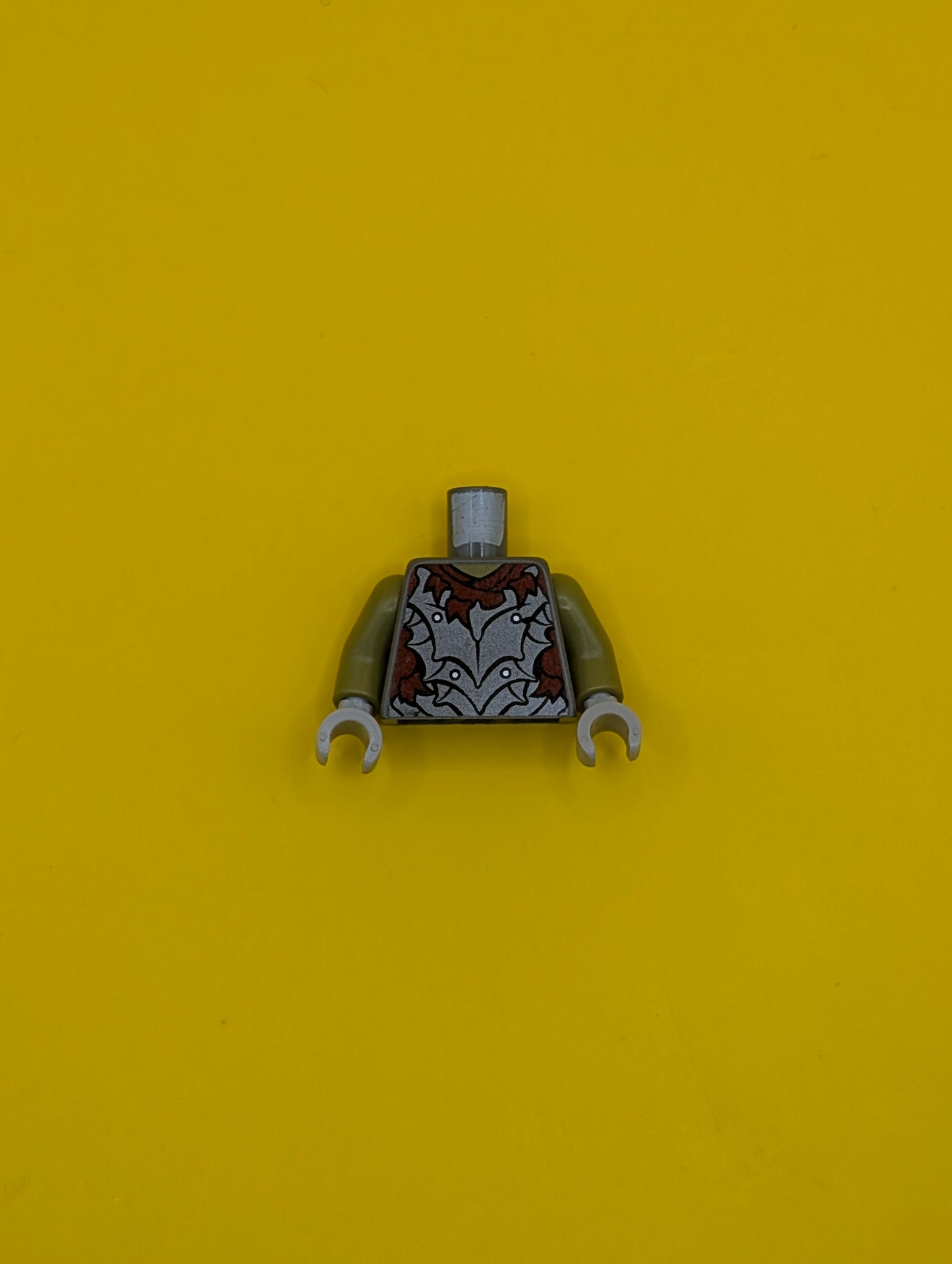973pb1147c01 Torso LotR Crude Plate Mail Armor and Dark Red Shirt Tattered Pattern (Moria Orc) / Olive Green Arms / Dark Bluish Gray Hands Lego Part