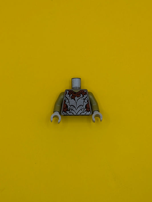 973pb1147c01 Torso LotR Crude Plate Mail Armor and Dark Red Shirt Tattered Pattern (Moria Orc) / Olive Green Arms / Dark Bluish Gray Hands Lego Part