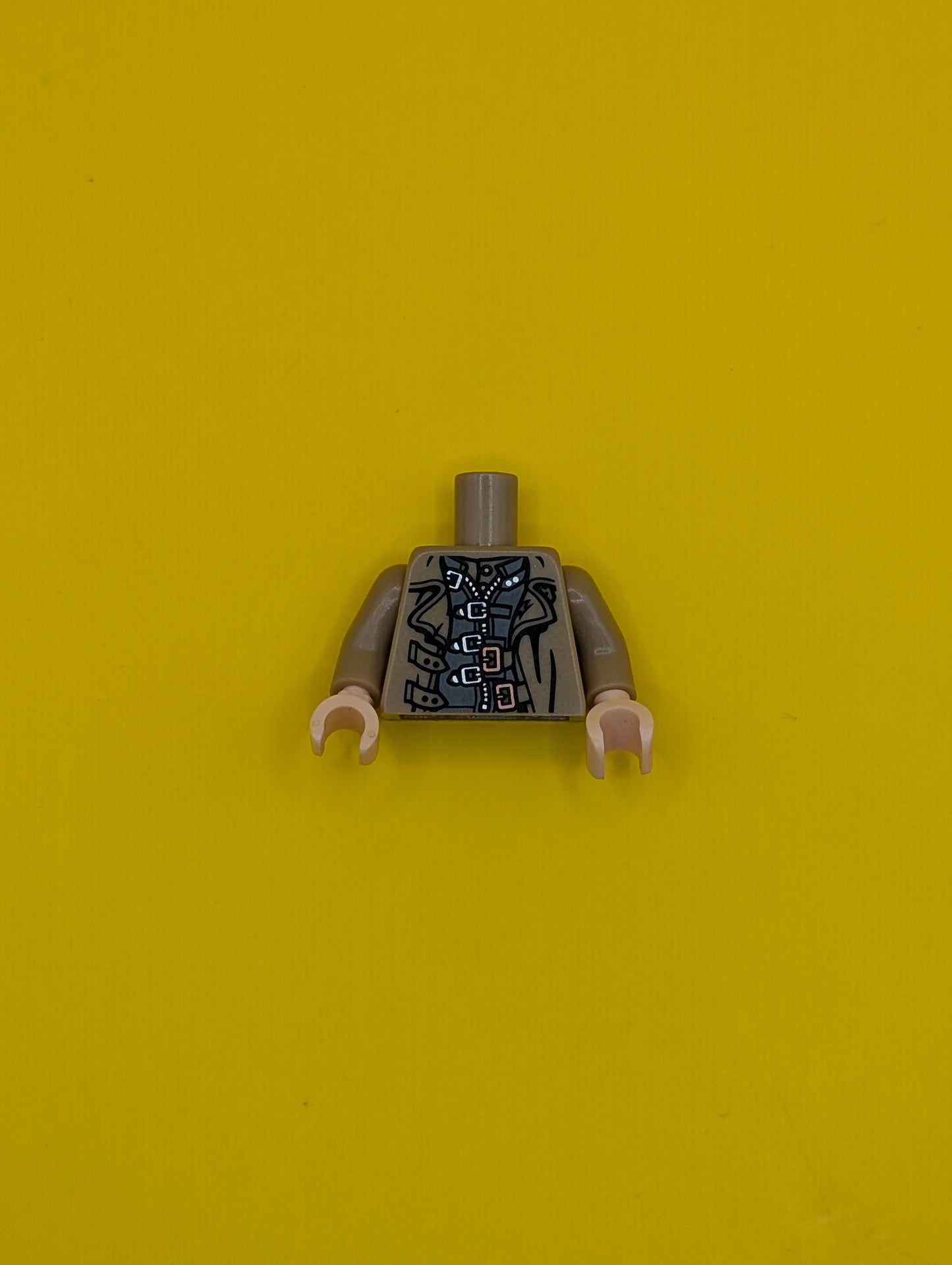 Torso Trench Coat Open over Dark Bluish Gray Jacket with Straps and Zipper, Silver and Copper Buckles Pattern / Dark Tan Arms / Light Nougat Hands 973pb3251c01 Lego