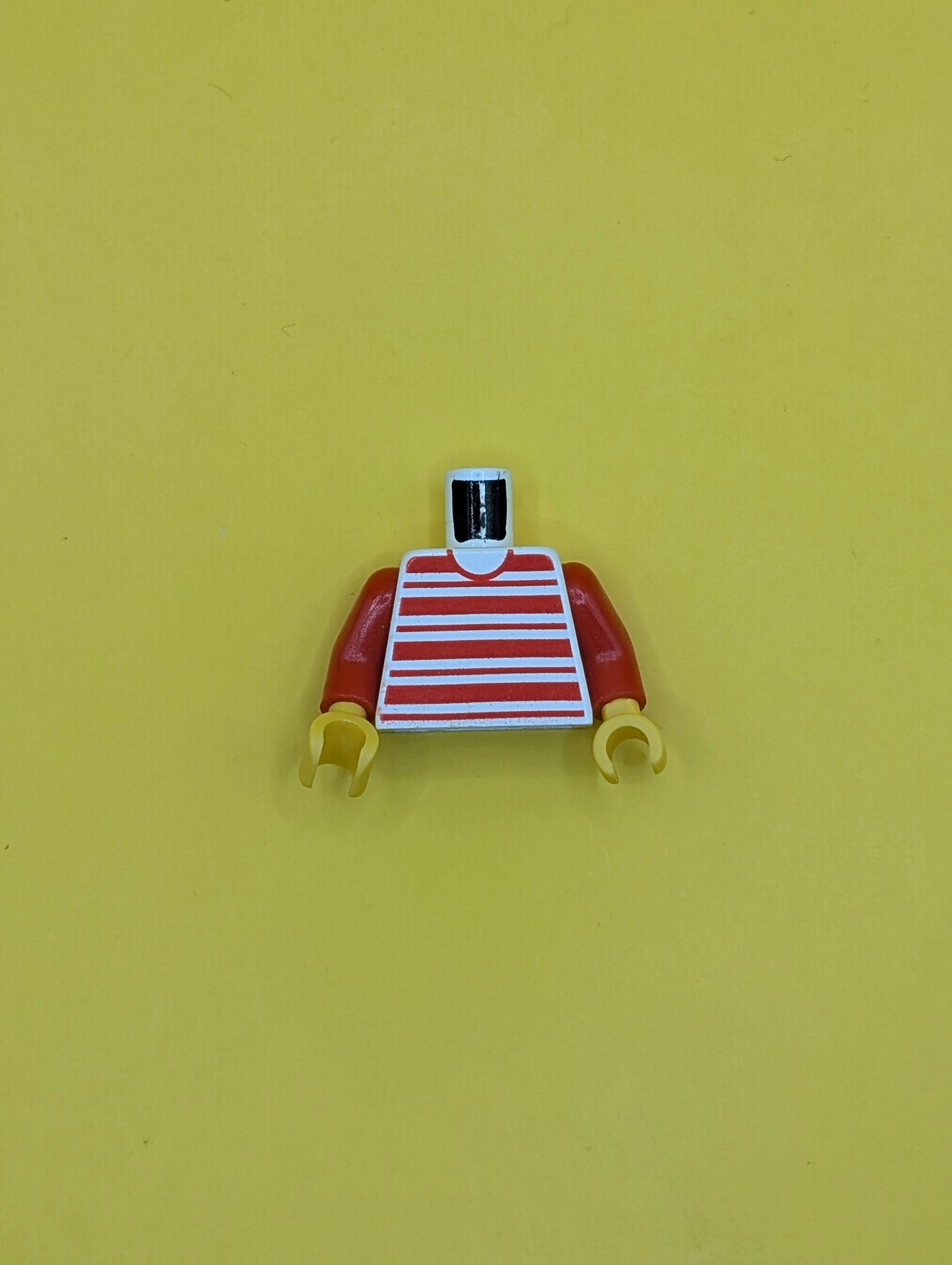 973px62c01 Torso Horizontal Red Stripes Pattern / Red Arms / Yellow Hands Lego Part