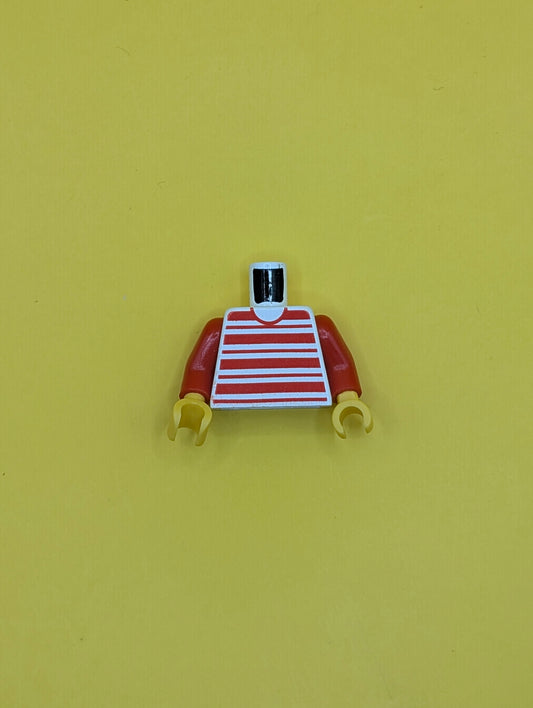973px62c01 Torso Horizontal Red Stripes Pattern / Red Arms / Yellow Hands Lego Part