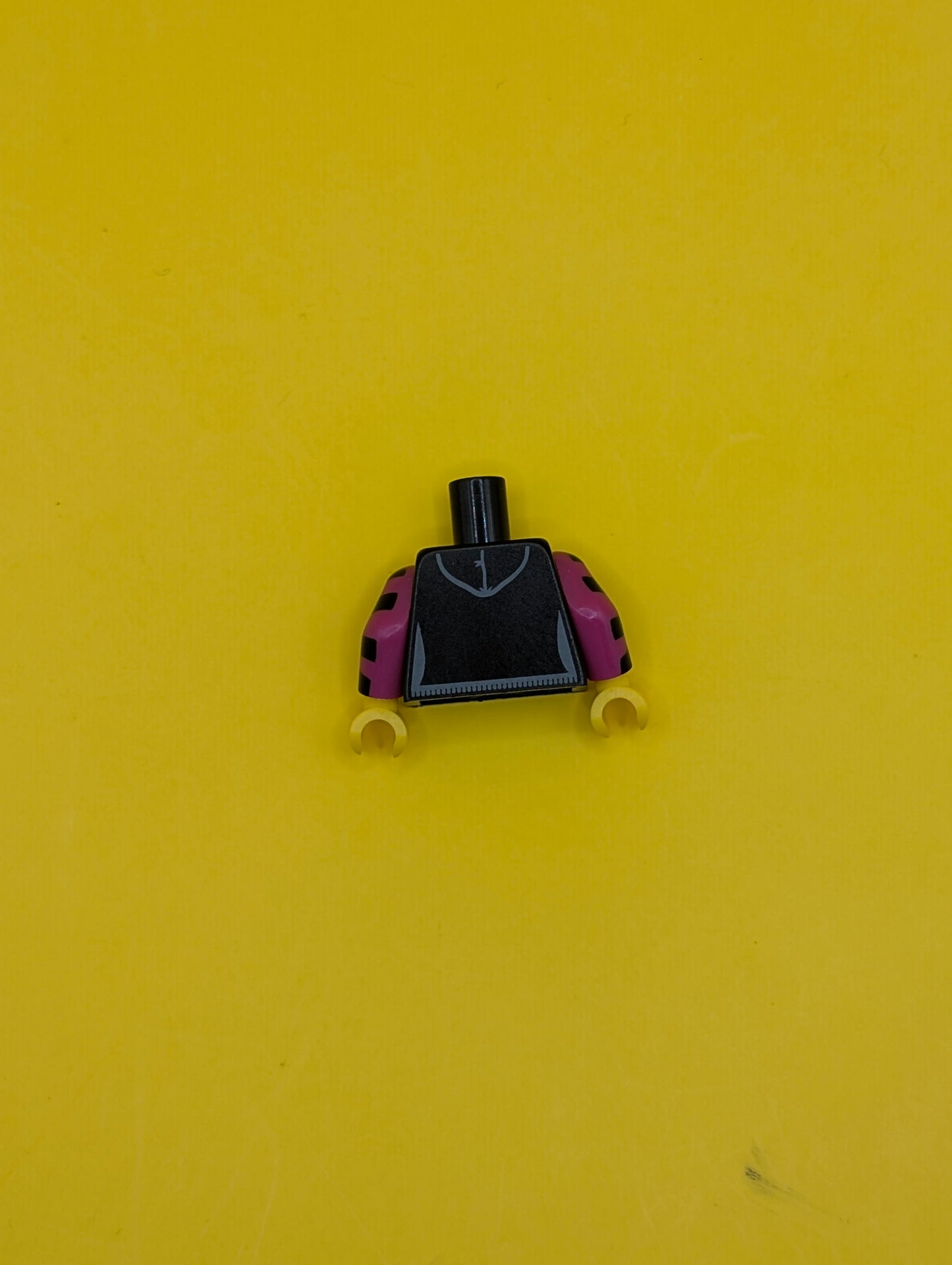 Torso Hooded Sweatshirt with Pocket, Drawstring and Minifigure Skull Pattern / Magenta Arms with Black Stripes / Yellow Hands 973pb1055c01 Lego
