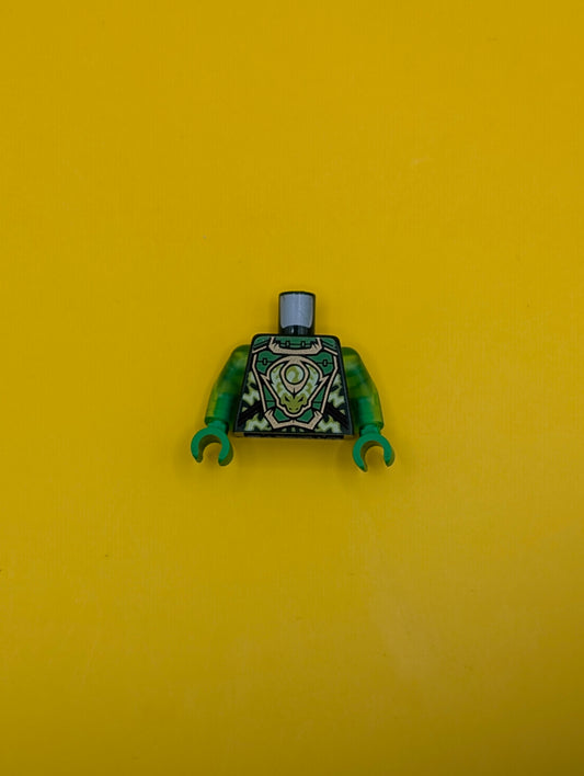 973pb5210c01 Torso Armor Breastplate, Lime Electricity, Dragon Head and Orb, Logogram 'L' on Back Pattern / Trans-Bright Green Arms / Bright Green Hands Lego Part
