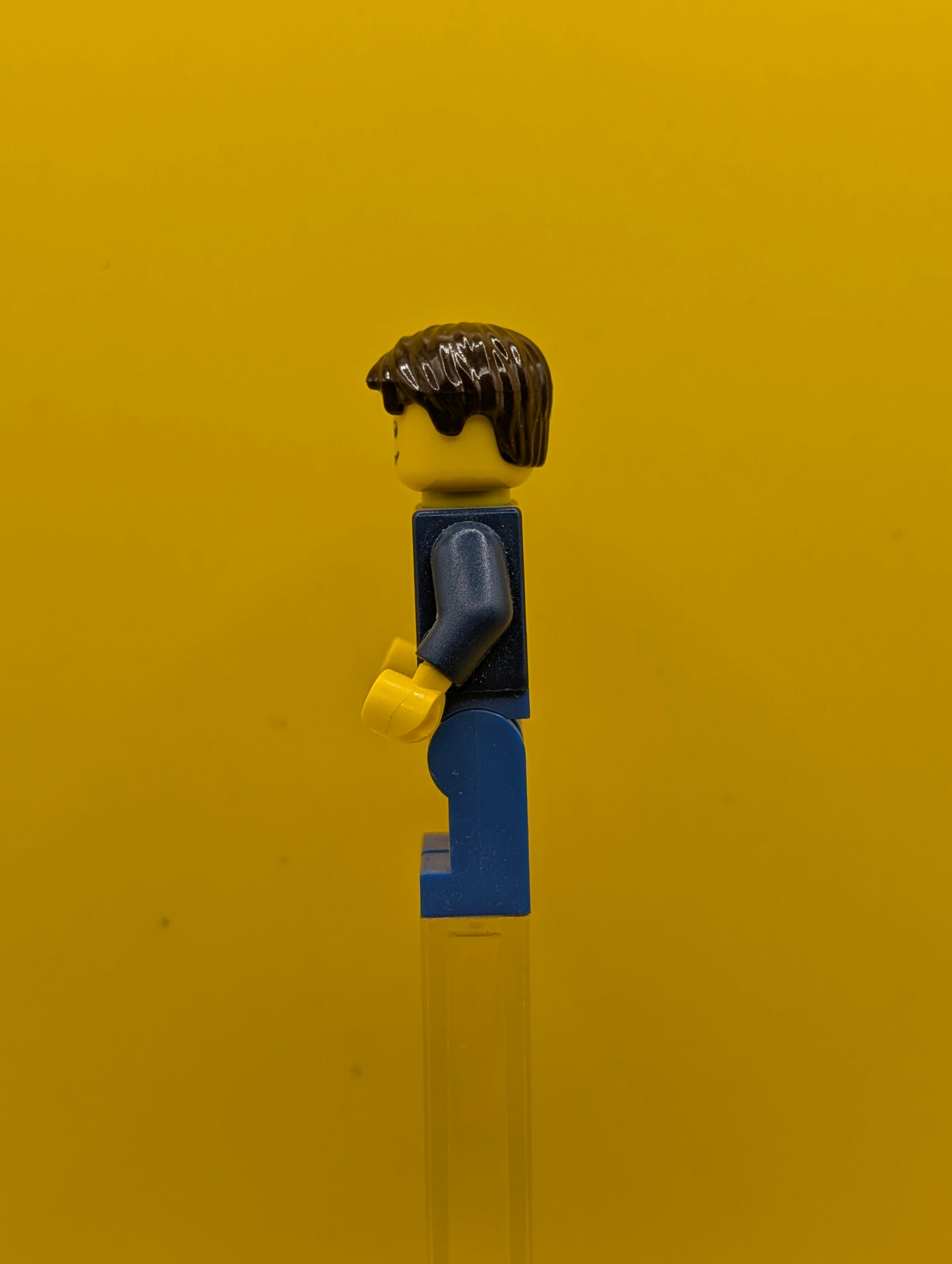 Plaid Button Shirt cty0177 Blue Legs, Dark Brown Short Tousled Hair, Lopsided Grin with Teeth City Lego Minifigure