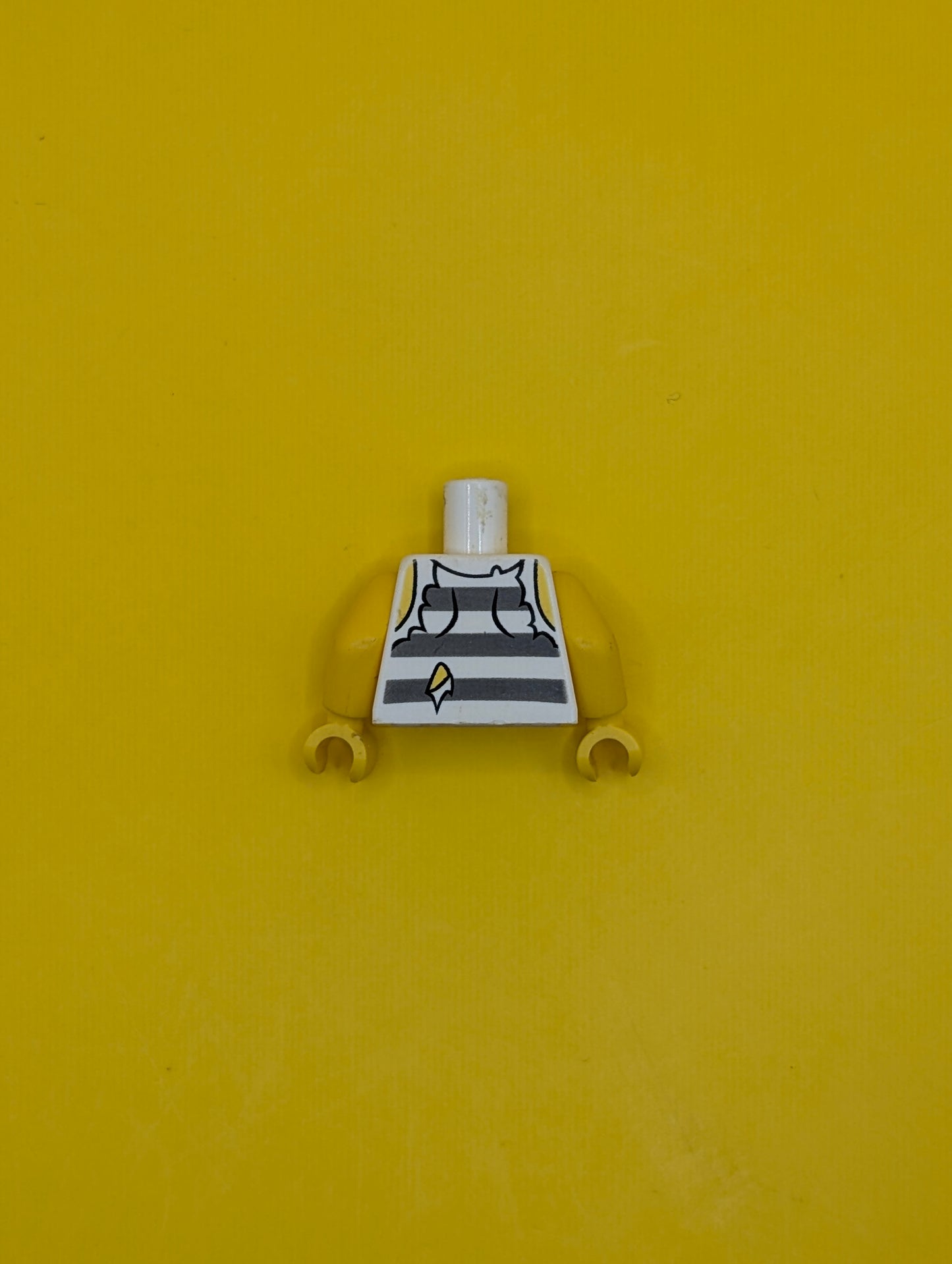 973pb0987c01 Torso Town Prisoner Shirt with Prison Stripes and Torn out Sleeves Pattern / Yellow Arms / Yellow Hands Lego Part