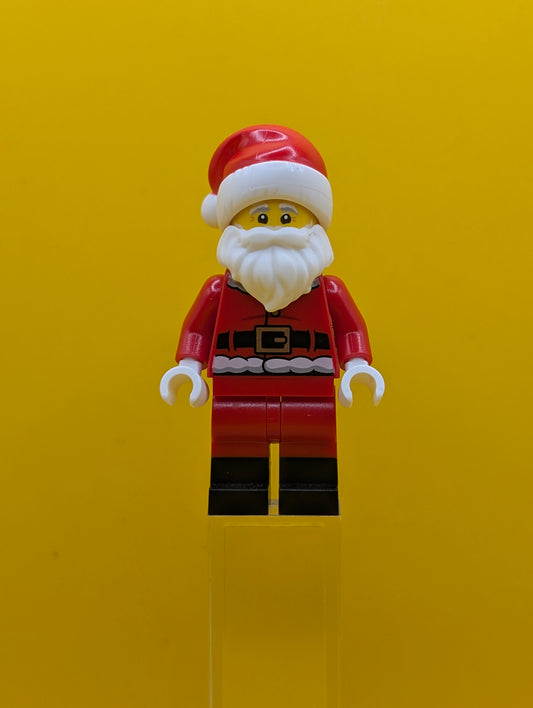 Santa hol368 Fur Lined Jacket with 2 Wrinkles on Back, Red Legs with Black Boots, Santa Hat with Printed Red Top Holiday Lego Minifigure
