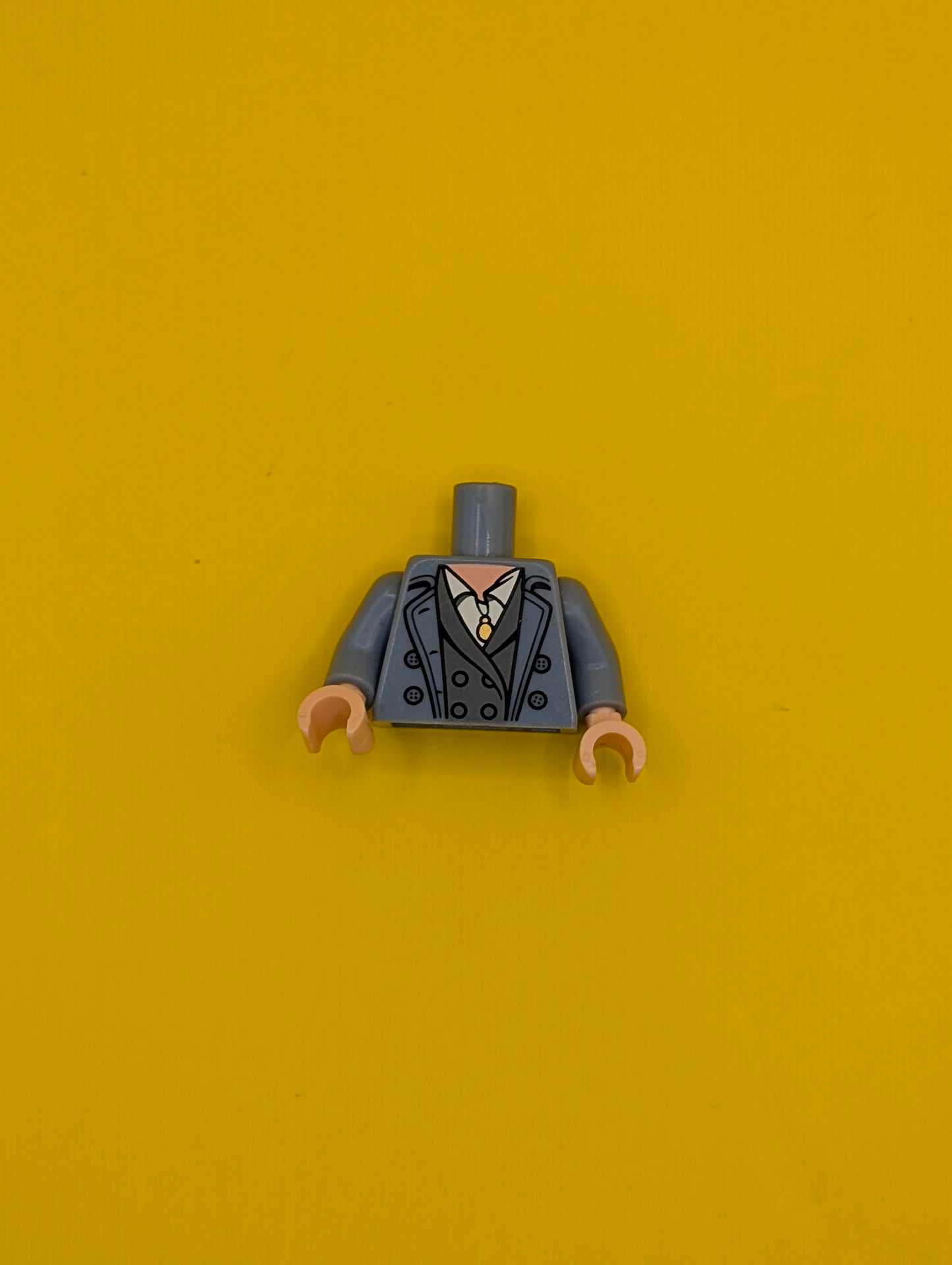 Torso Trench Coat Open with Buttons over Dark Bluish Gray Jacket and White Shirt, Gold Pendant Necklace, Light Nougat Neck Pattern / Sand Blue Arms / Light Nougat Hands 973pb3254c01 Lego