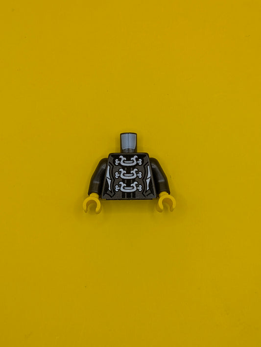 973pb2989c01 Torso Ninjago Female Armor with Three Large Silver Clasps Pattern / Pearl Dark Gray Arms / Yellow Hands Lego Part