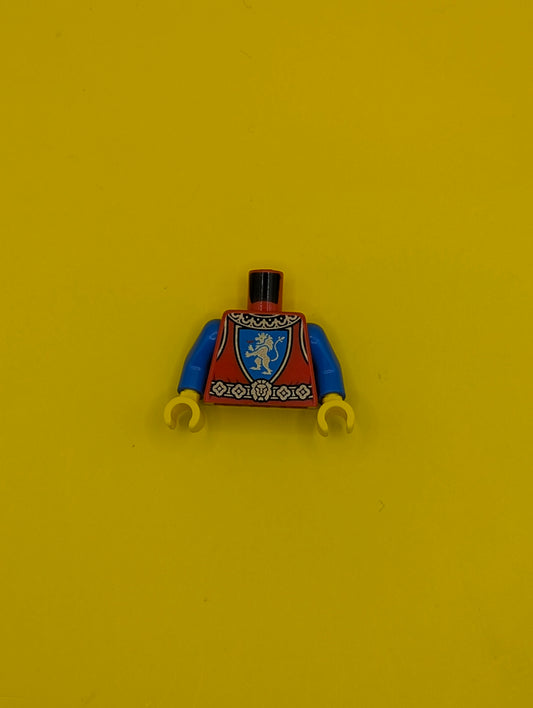 973pb4841c01 Torso Castle Surcoat, Gold Collar and Belt, Lion with Raised Foot on Blue Shield Emblem Pattern / Blue Arms / Yellow Hands Lego Part