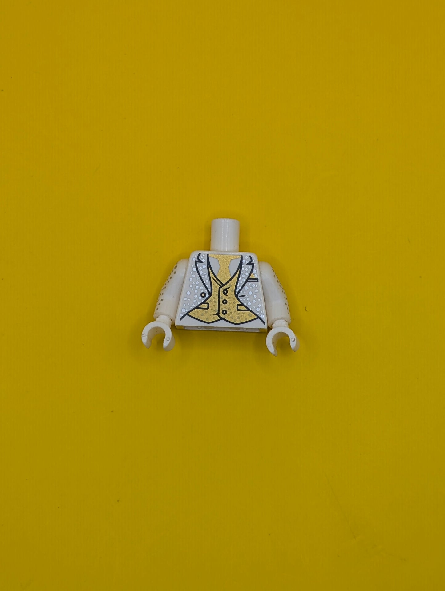 Torso Tuxedo with Gold Tie and Vest, Silver Speckles Pattern / White Arms with Silver Speckles Pattern / White Hands 973pb2938c01 Lego