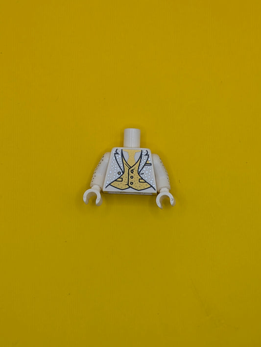 Torso Tuxedo with Gold Tie and Vest, Silver Speckles Pattern / White Arms with Silver Speckles Pattern / White Hands 973pb2938c01 Lego