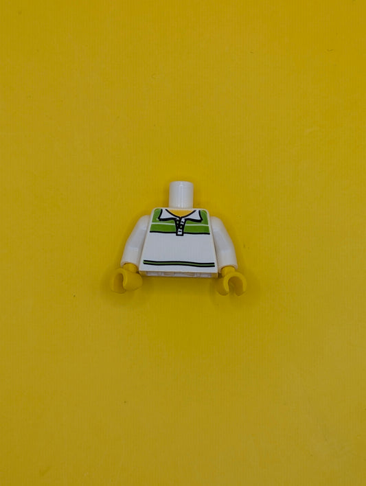 973pb1090c01 Torso Shirt with Collar and Lime Stripes, Yellow Neck Pattern / White Arms / Yellow Hands Lego Part