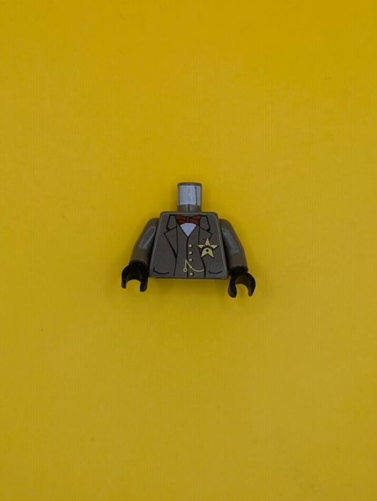 973px161c01 Torso Western Sheriff Star Badge, Vest, Red Bow Tie and Watch Fob Pattern (Sheriff) / Dark Gray Arms / Black Hands Lego Part