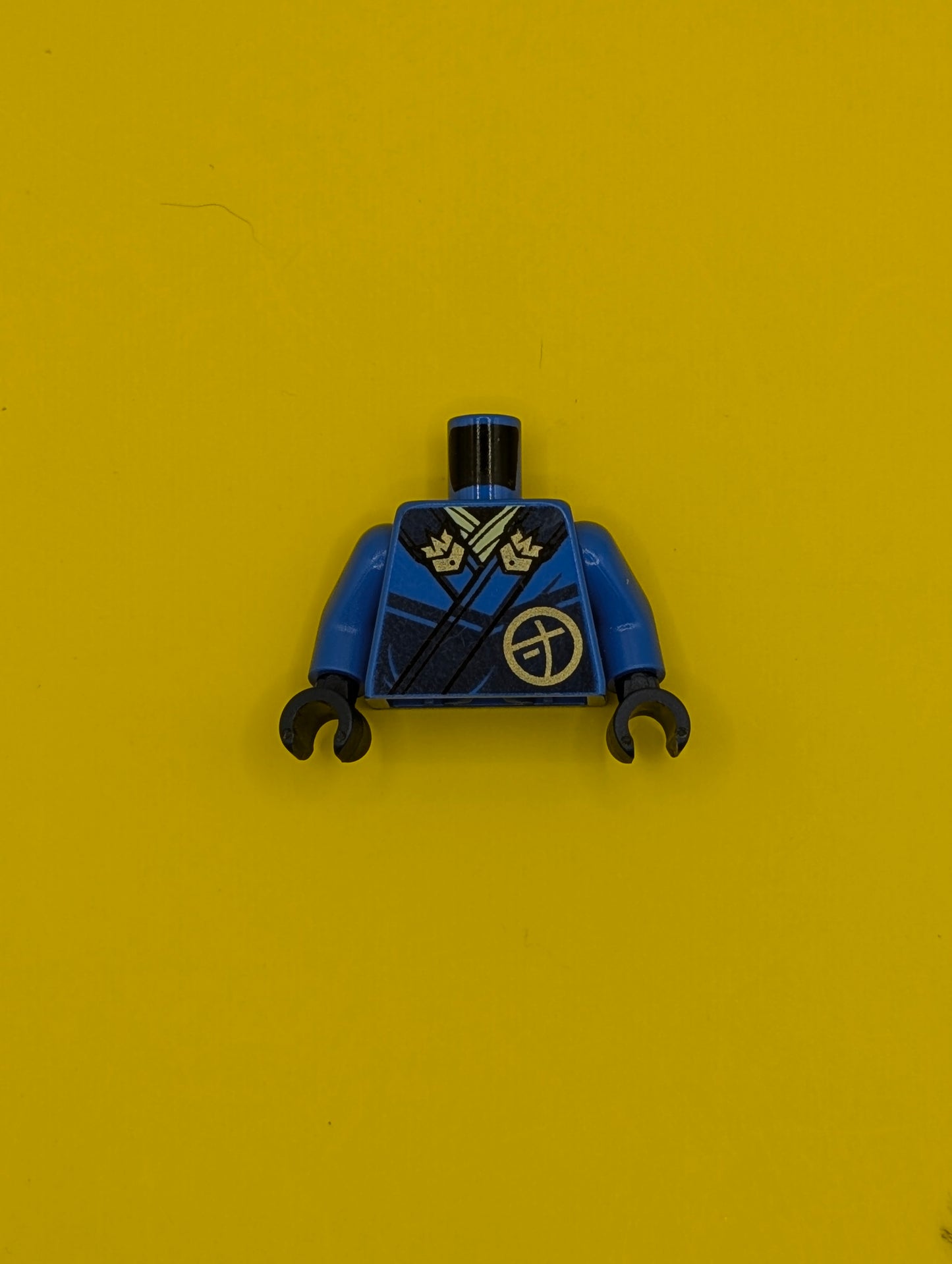 Torso Ninja Robe with Dark Blue Trim and Gold Buckles over Bright Light Yellow Sash, Ninjago Logogram Letter J in Circle, Dragon Head and Orb on Back Pattern / Blue Arms / Dark Blue Hands 973pb5251c01 Lego