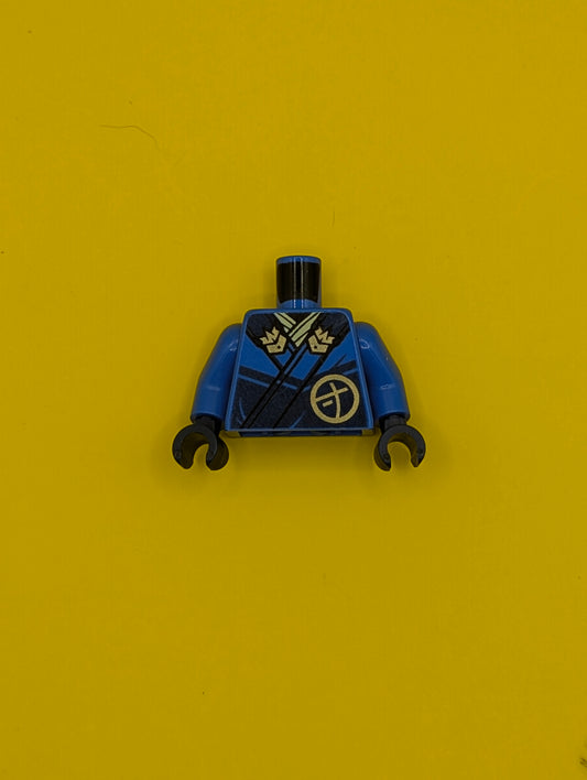 Torso Ninja Robe with Dark Blue Trim and Gold Buckles over Bright Light Yellow Sash, Ninjago Logogram Letter J in Circle, Dragon Head and Orb on Back Pattern / Blue Arms / Dark Blue Hands 973pb5251c01 Lego