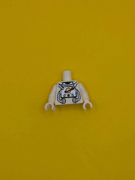 973pb0669c01 Torso Space with Classic Space Logo and Tubes Pattern / White Arms / White Hands Lego Part