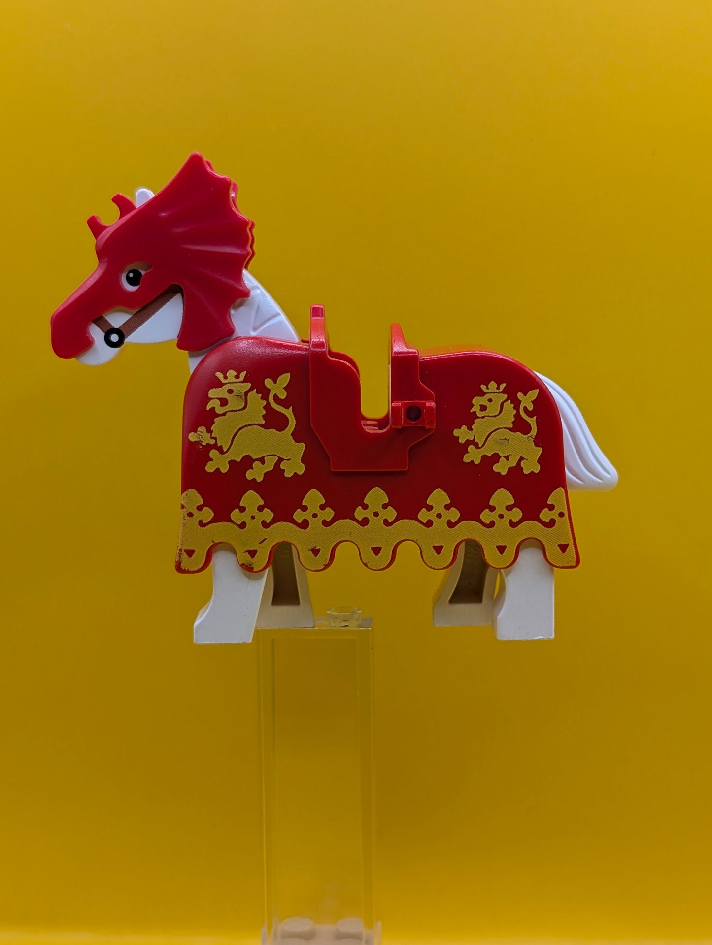 White Horse w/ Battle Helmet and Red Barding 2490px3 Animal Part Lego