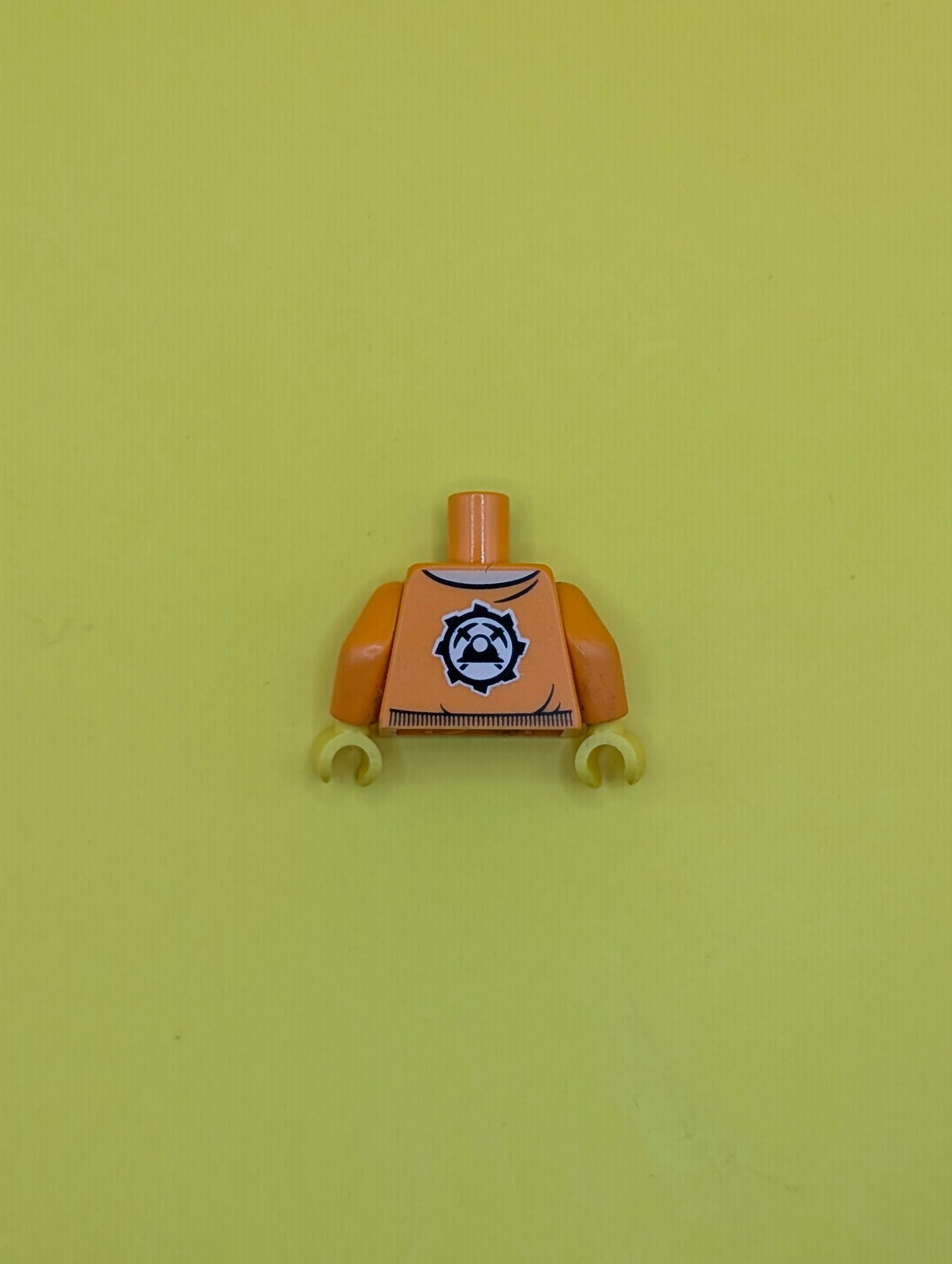 Torso Town Jacket with Pockets over Dark Blue Shirt with Name Tag and Miners Logo on Back Pattern / Orange Arms / Yellow Hands 973pb2920c01 Lego