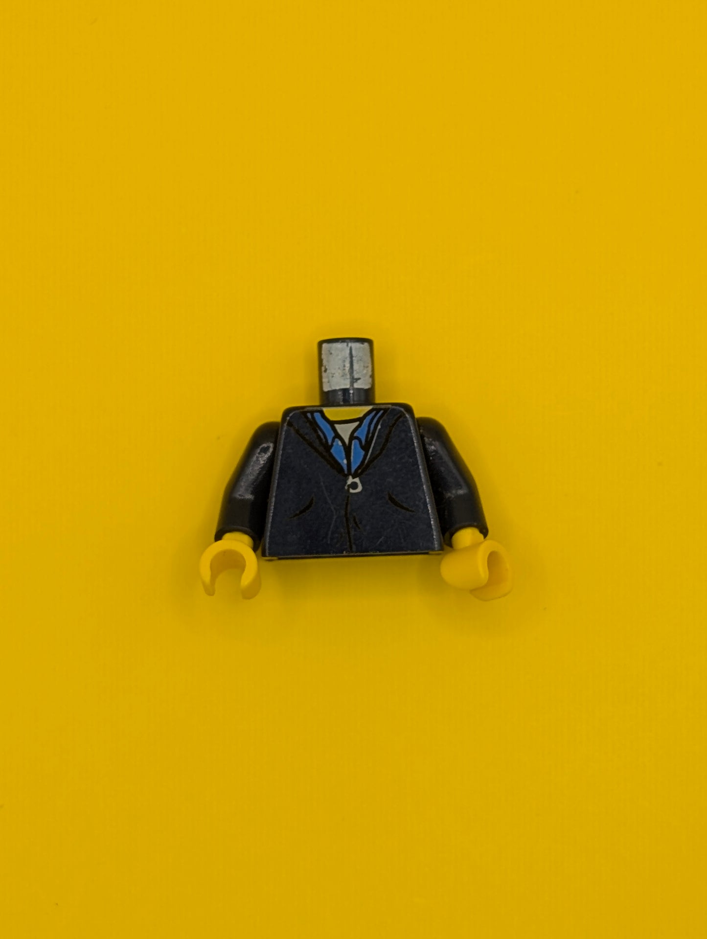 Torso Jacket with Pockets and Zipper over Blue Button Up Shirt and White Undershirt, Yellow Neck Pattern / Dark Blue Arms / Yellow Hands 973pb0259c01 Lego