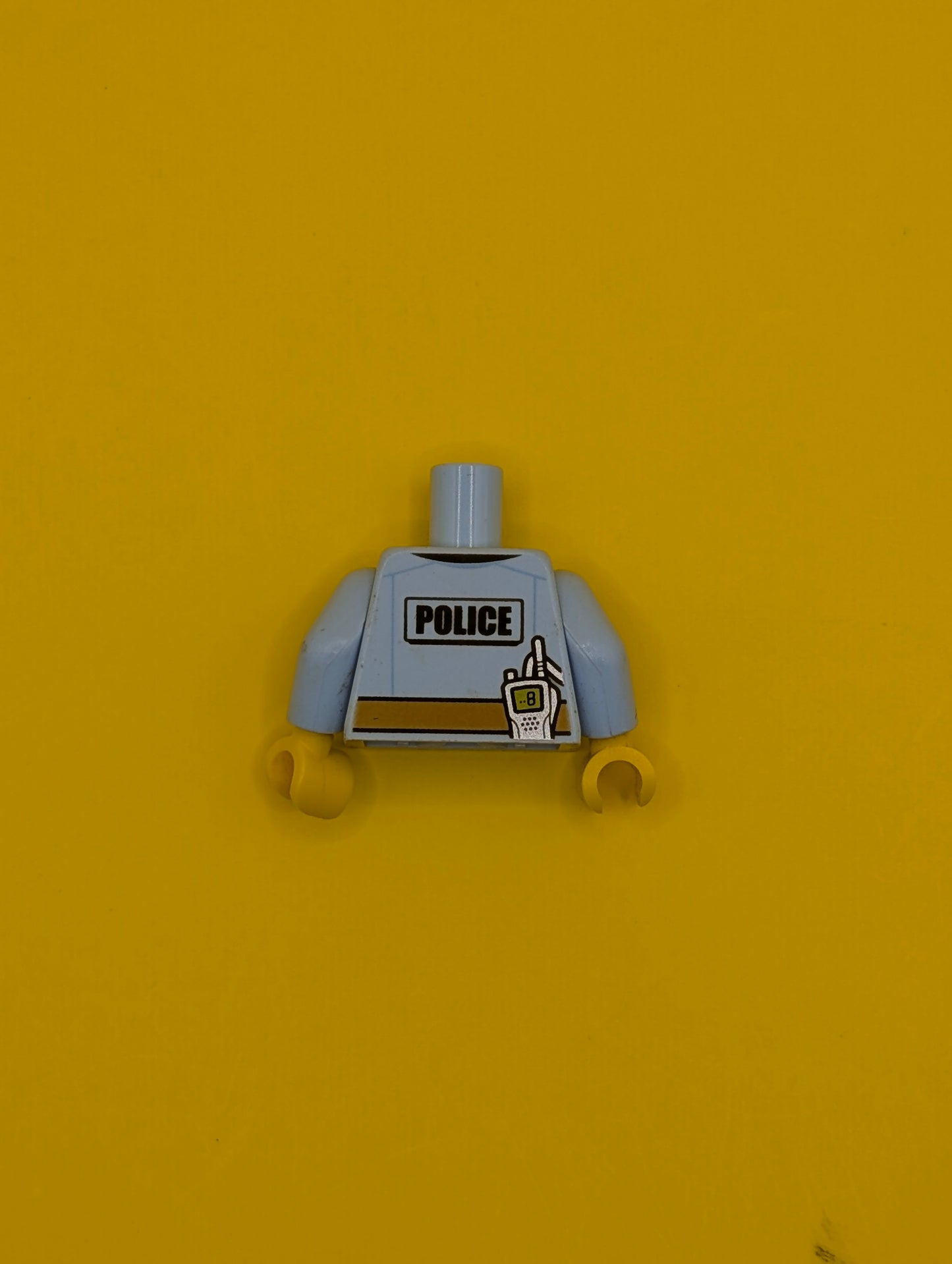 Torso Police Shirt with Gold Badge, Dark Blue Tie, Dark Tan Belt and 'POLICE' and Radio on Back Pattern / Bright Light Blue Arms / Yellow Hands 973pb2600c01 Lego