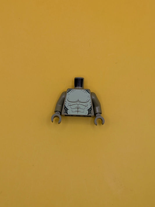 973pb5538c01 Torso Lizard Costume, Dark Green Scales and Yellowish Green Bare Chest with Olive Green Muscles Pattern / Olive Green Arms / Olive Green Hands Lego Part