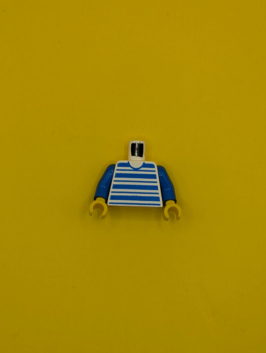 973px61c01 Torso Horizontal Blue Stripes Pattern / Blue Arms / Yellow Hands Lego Part