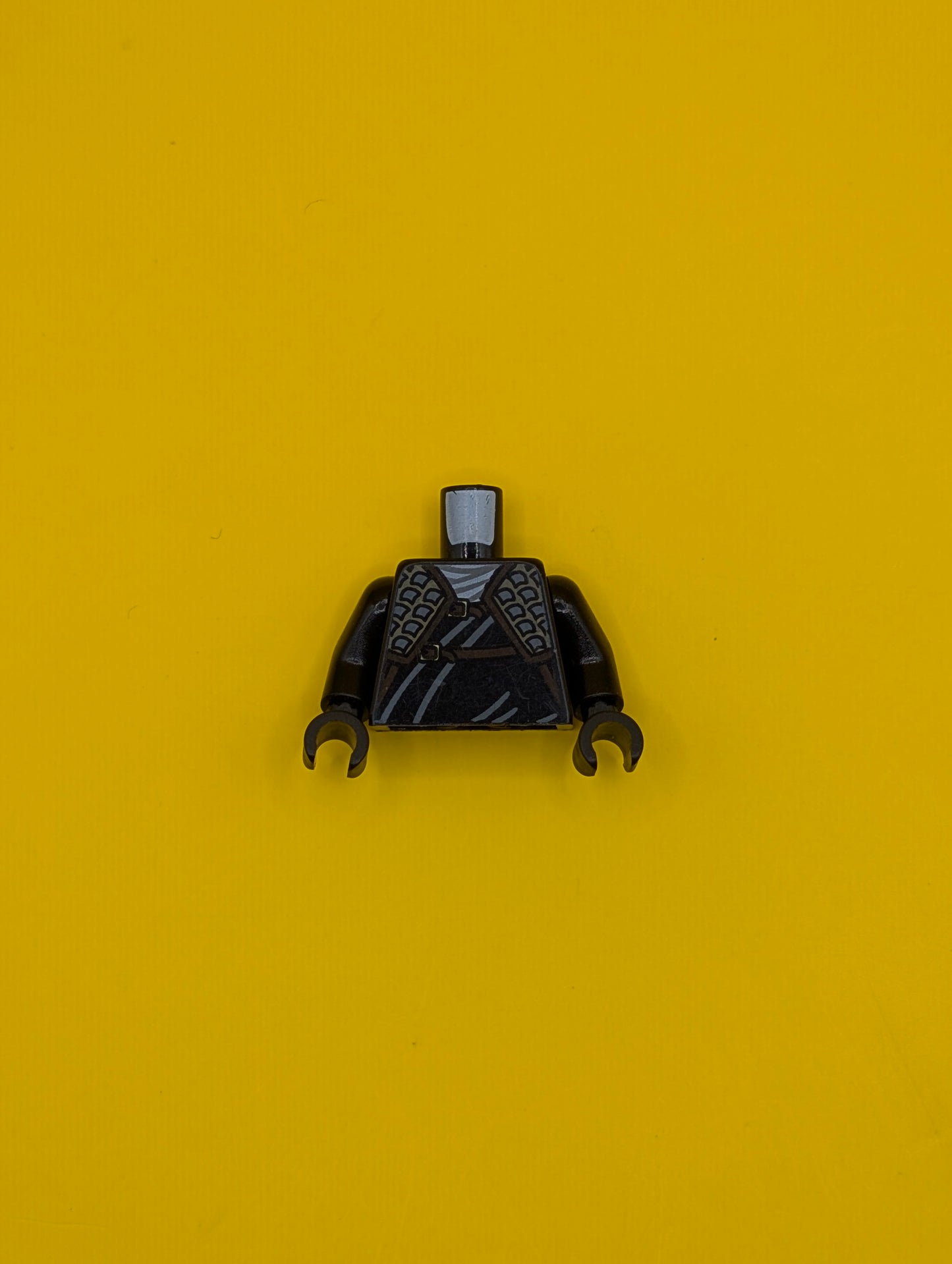 Torso Wrap with Dark Tan and Dark Bluish Gray Shoulder Armor, Dark Brown Straps with Gold Buckles, Ninjago Earth Gorilla Head Symbol on Back Pattern / Black Arms / Black Hands 973pb1035c01 Lego
