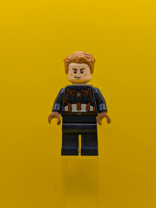 Captain America sh0264 Dark Blue Suit with Reddish Brown Belt and Harness, Reddish Brown Hands, Hair, Dark Brown Eyebrows Marvel Lego Minifigure