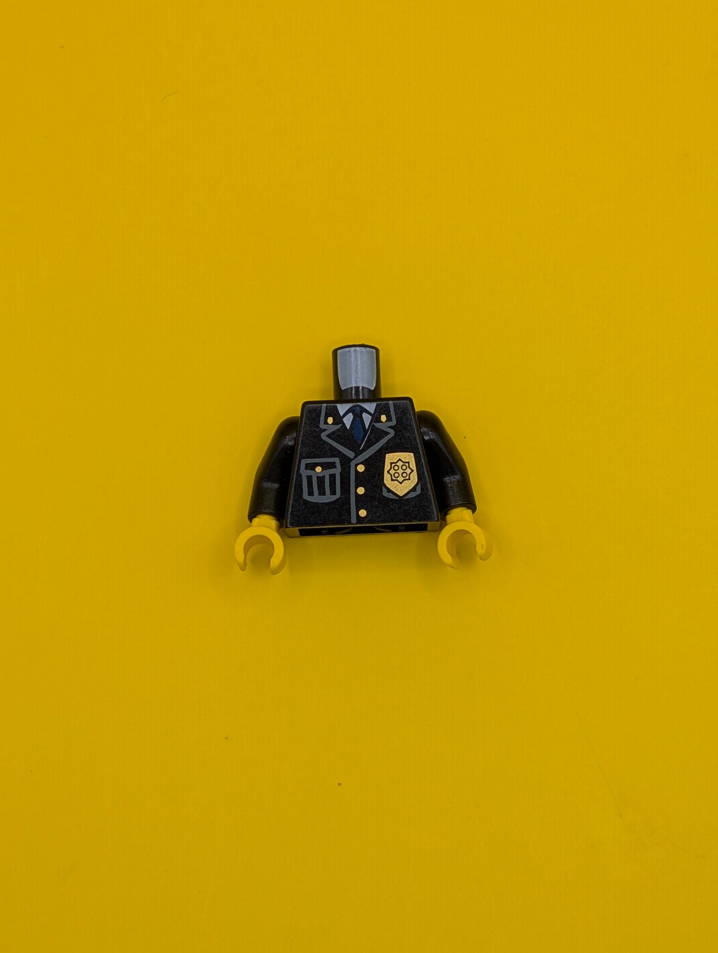 Torso Police Jacket with Pocket, Gold Badge and Blue Tie Pattern / Black Arms / Yellow Hands 973px431c01 Lego