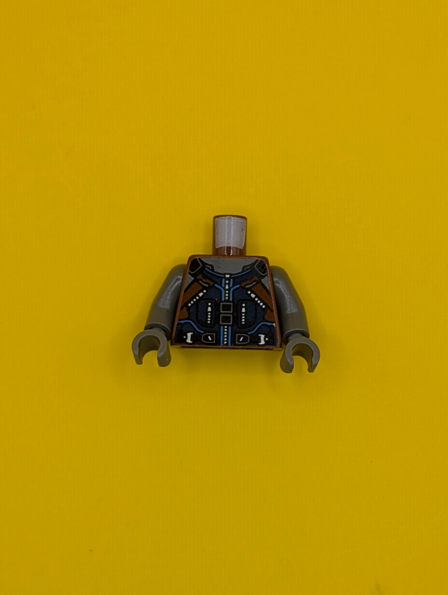 Torso Dark Blue and Reddish Brown Vest with Zipper and Pockets, Black Belt, Silver Buckles Pattern / Dark Bluish Gray Arms / Dark Bluish Gray Hands 973pb2652c01 Lego